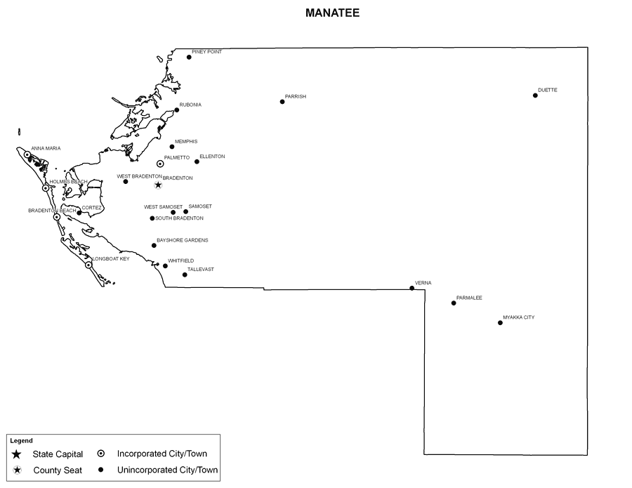 Manatee County Cities with Labels