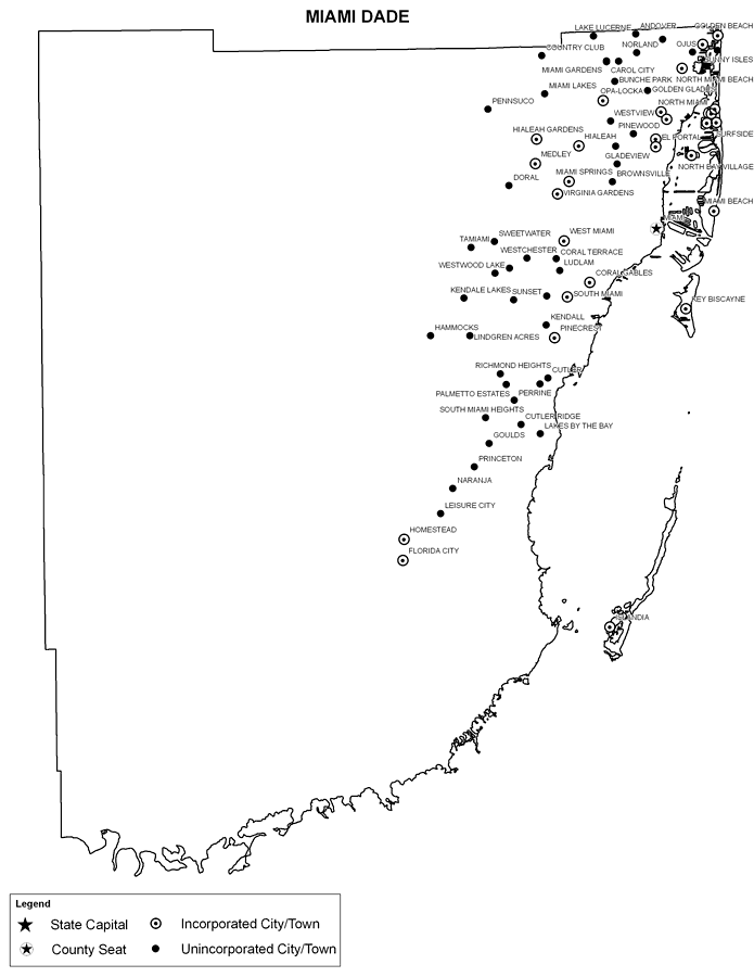 Miami-Dade County Cities with Labels
