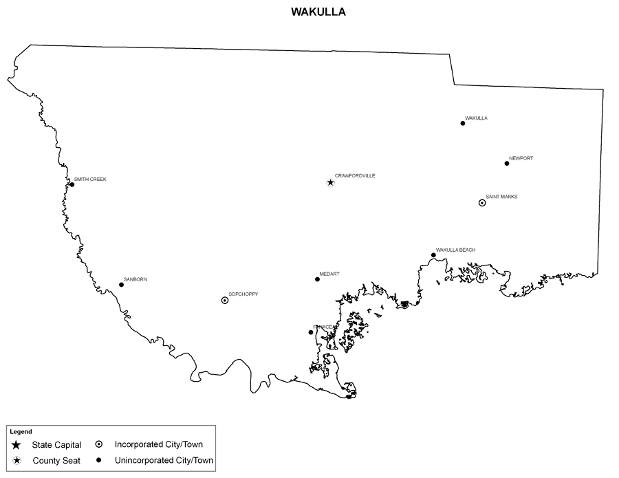 Wakulla County Cities with Labels