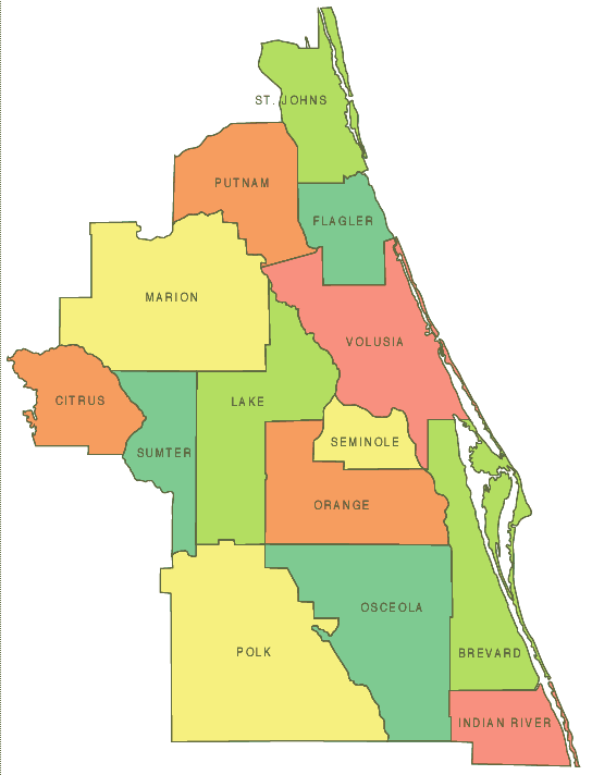 Map Of Central Florida Counties | Map Of West