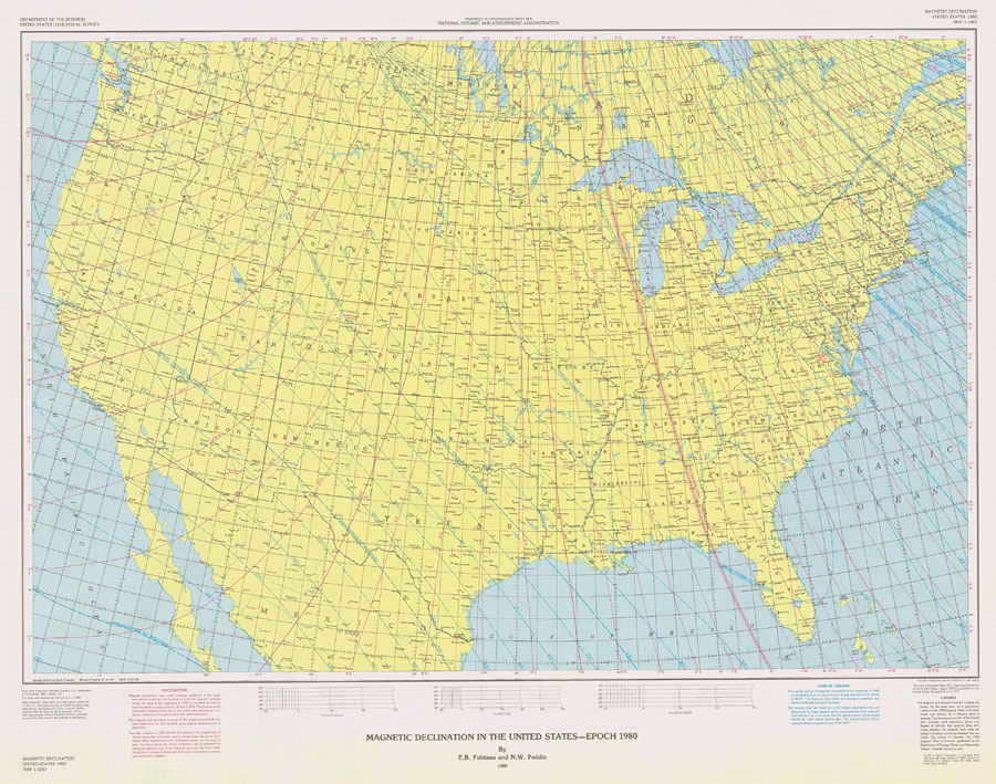 Magnetic Declination In The United States - Epoch 1980