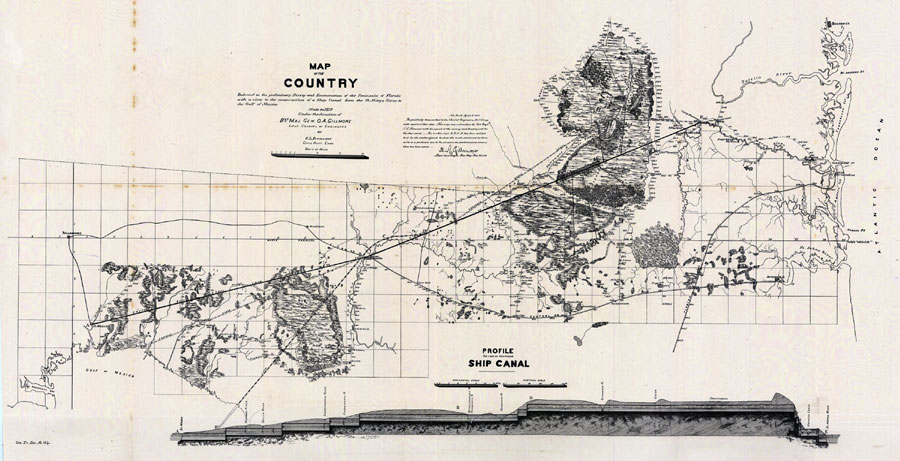 Map of the country embraced in the preliminary survey and examination of the peninsula of Florida