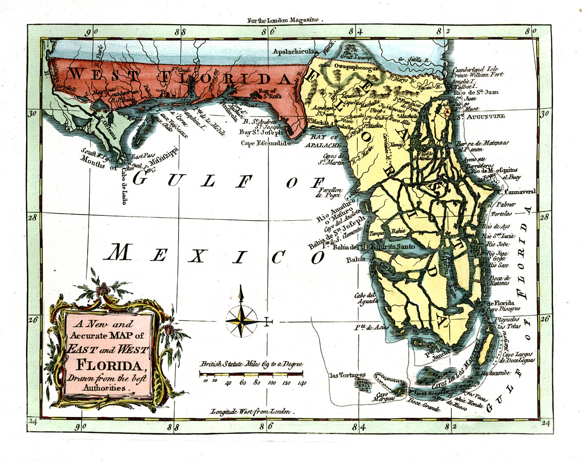 Map Of West Florida A New And Accurate Map Of East And West Florida Drawn From The Authorities,  1765