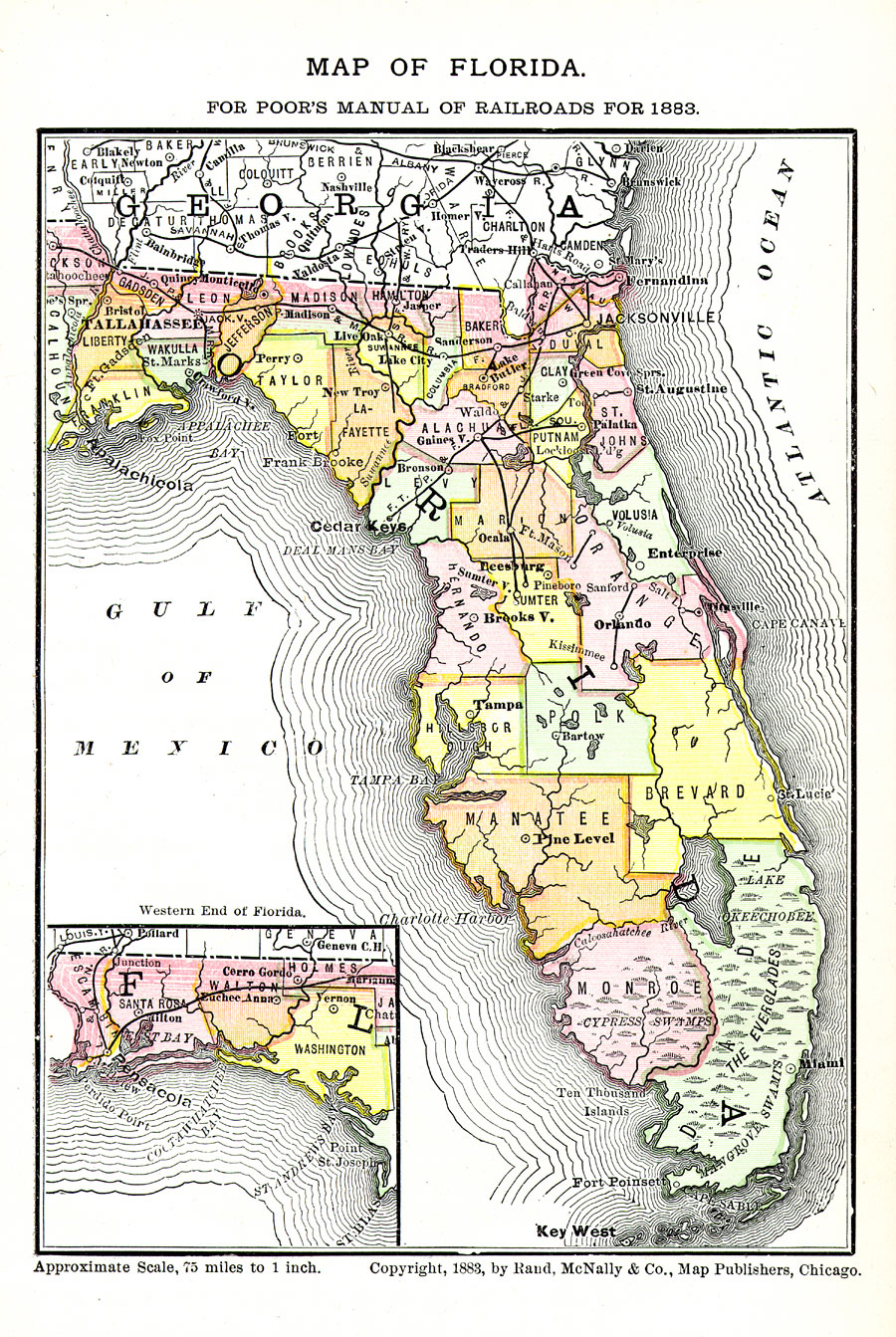 Map of Florida for Poor's Manual of Railroads