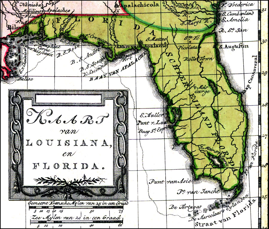 Kaart van Louisians, en Florida