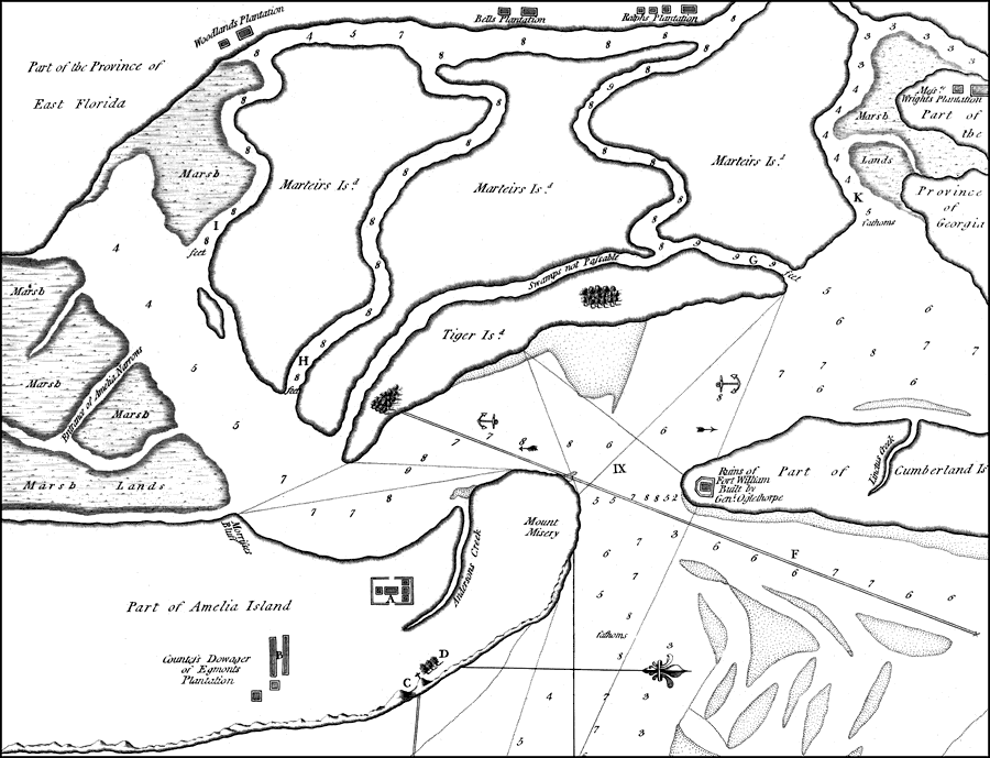 A Plan of Amelia Harbour and Barr in East Florida: Detail