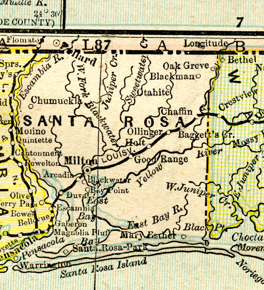 Santa Rosa County Map Santa Rosa County, 1890