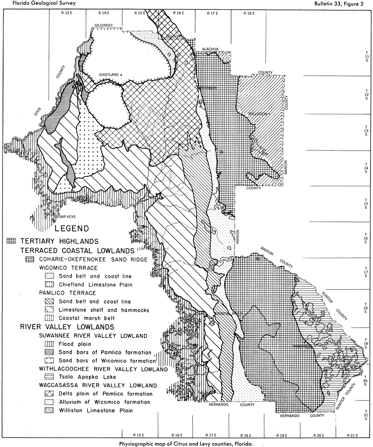 Physiographic Map of Citrus and Levy Counties