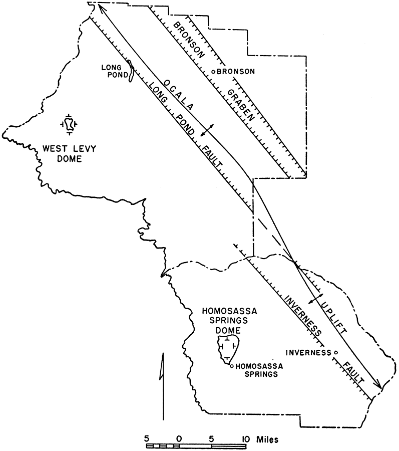 Principal Geologic Structures in Citrus and Levy Counties