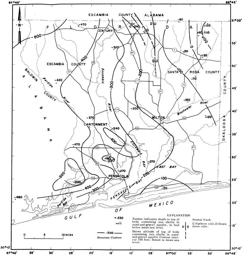 Ground-Water Features in Escambia and Santa Rosa Counties, Florida- Figure 9