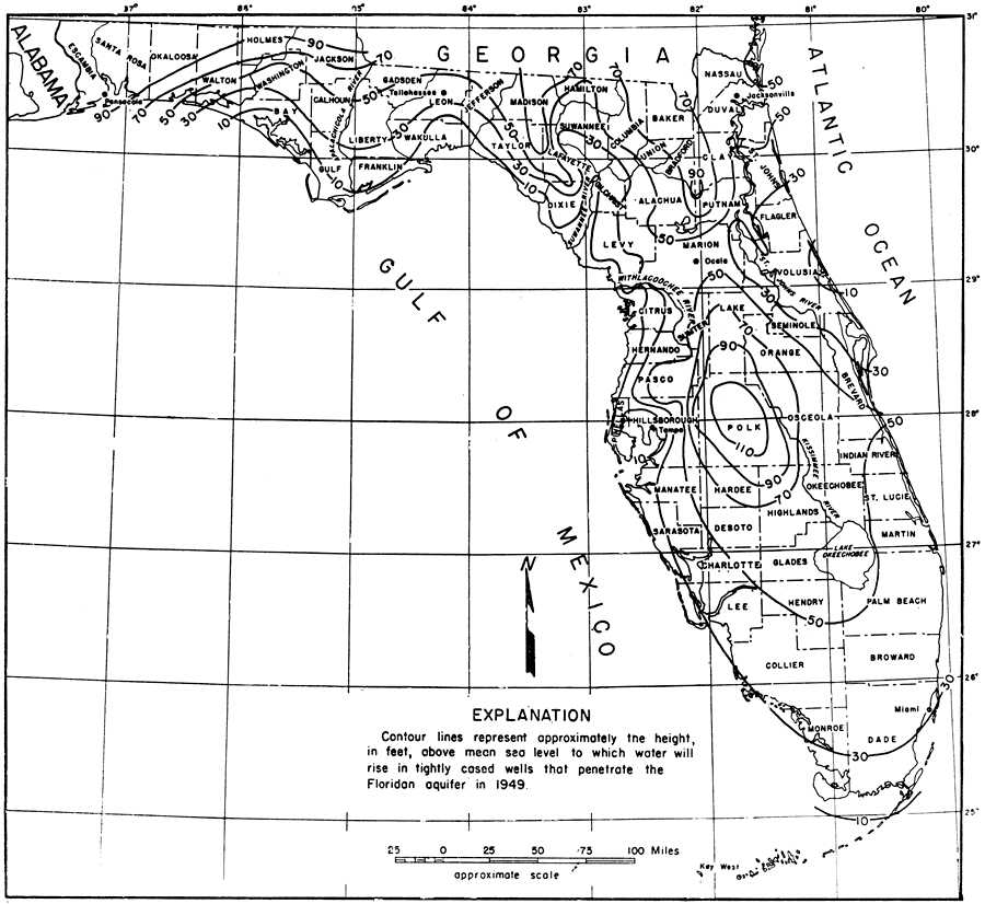 Piezometric Surface of the Floridian Aquifer