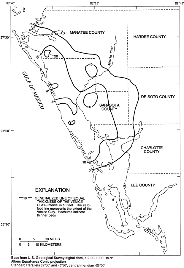 Generalized Thickness and Extent of the Venice Clay in Southwest Florida