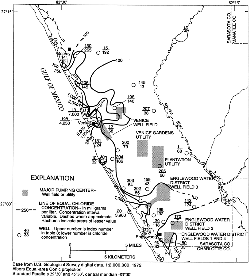 Chloride Concentration  of Surficial Aquifer Well Water in Southwest Sarasota County