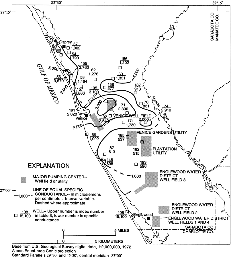 Specific Conductance  of Intermediate Aquifer Well Water  from Permeable Zone 2 in Southwest Sarasota County