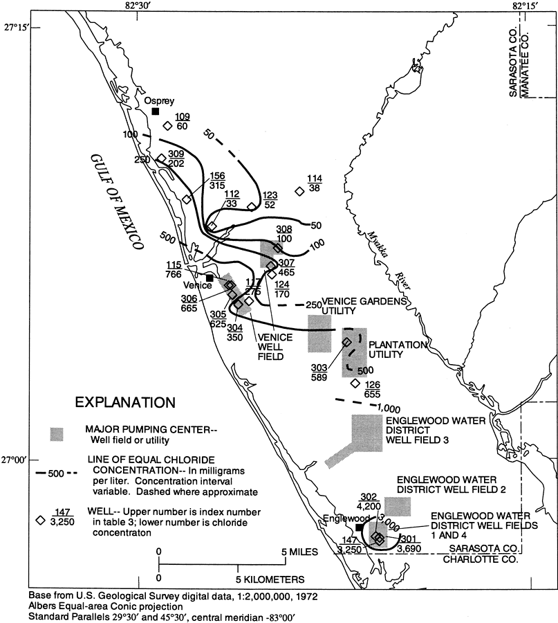 Chloride Concentration  of Intermediate Aquifer Well Water  from Permeable Zone 3 in Southwest Sarasota County