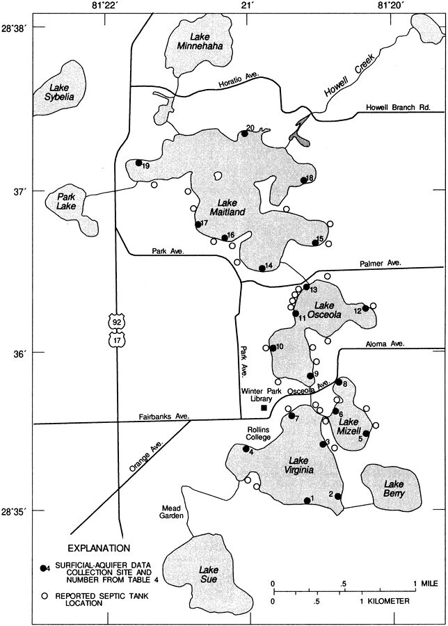 Reported Septic Tank Locations, Winter Park Chain of Lakes