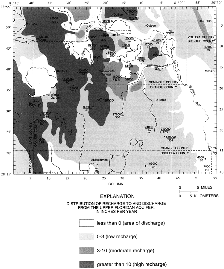 Distribution of Recharge and Discharge of the Upper Floridan Aquifer in the Greater Orlando Metropolitan Area