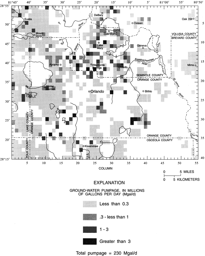 Distribution of Average Pumpage of the Upper Floridan Aquifer in the Greater Orlando Metropolitan Area