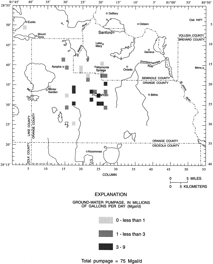 Distribution of Average Pumpage of the Lower Floridan Aquifer in the Greater Orlando Metropolitan Area