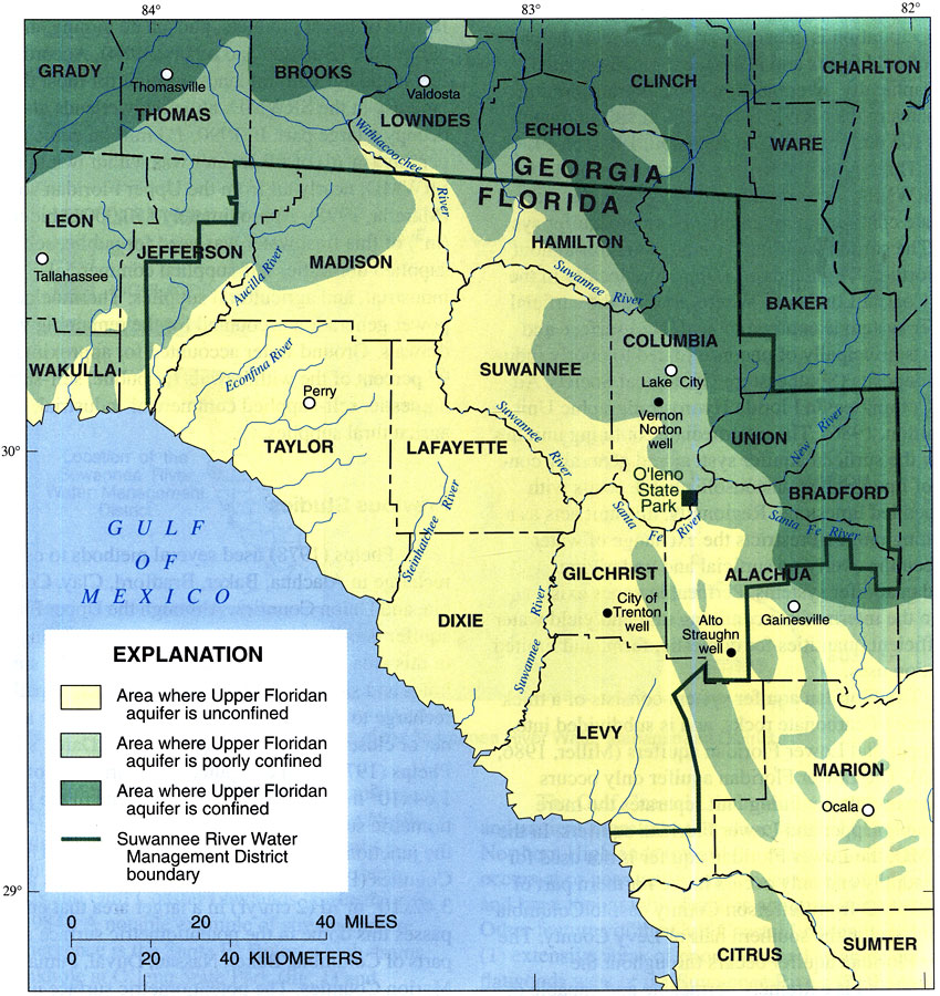 Confinement of the Upper Floridan Aquifer in the Suwannee River Water Management District
