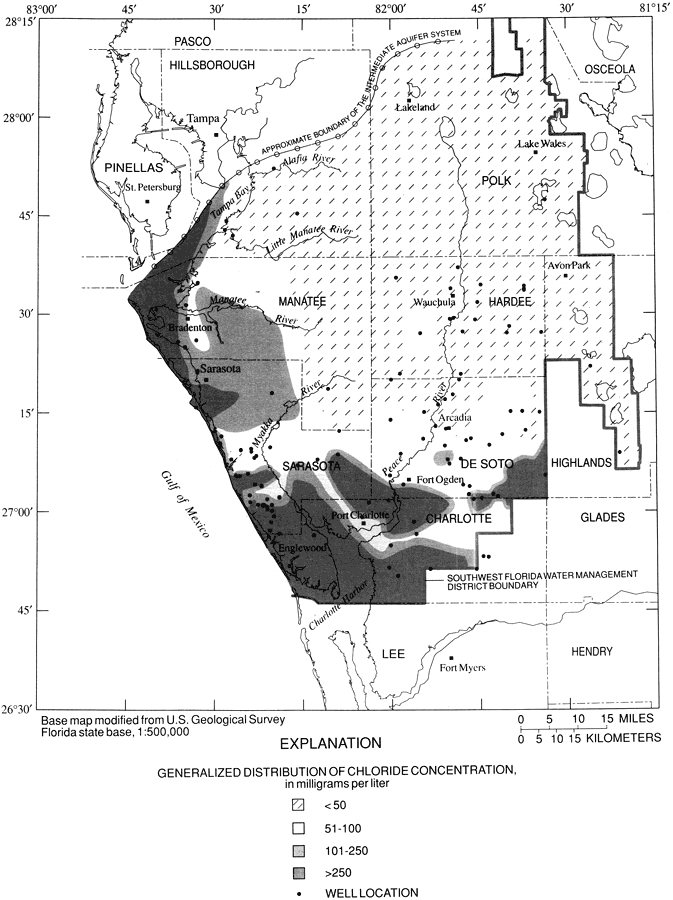 Generalized Distribution of Chloride Concentration in the Intermediate Aquifer System of West Central Florida