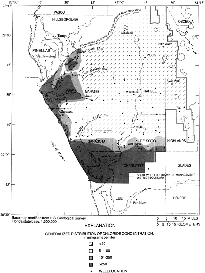 Generalized Distribution of Chloride Concentration in the Upper Floridan Aquifer System of West Central Florida