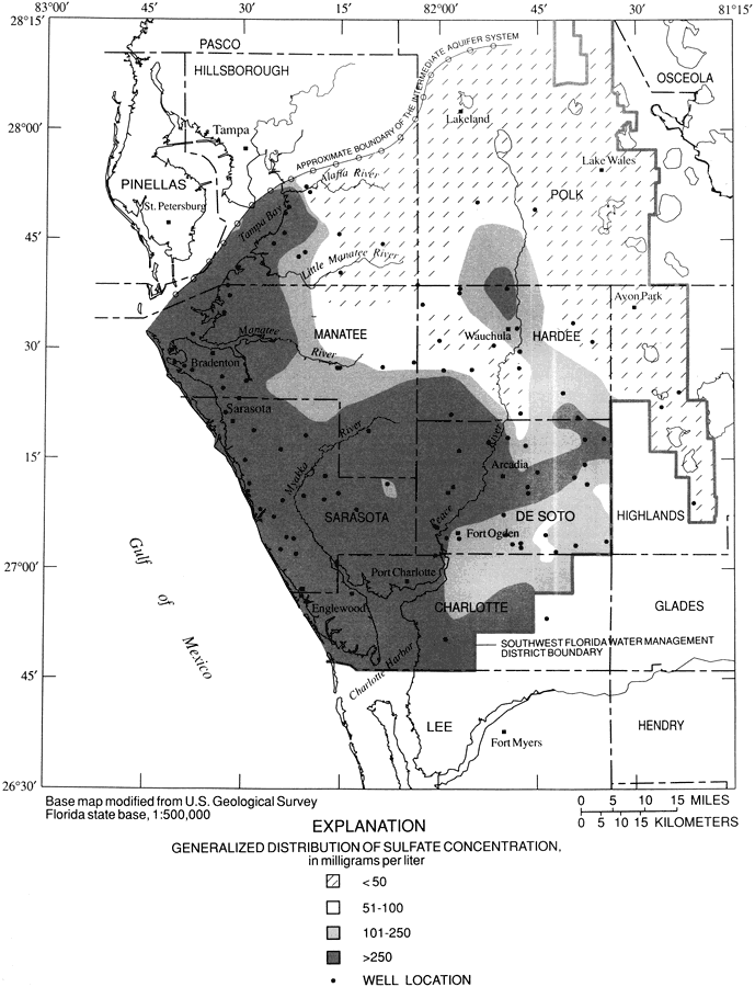 Generalized Distribution of Sulfate Concentration in the Upper Floridan Aquifer System of West Central Florida