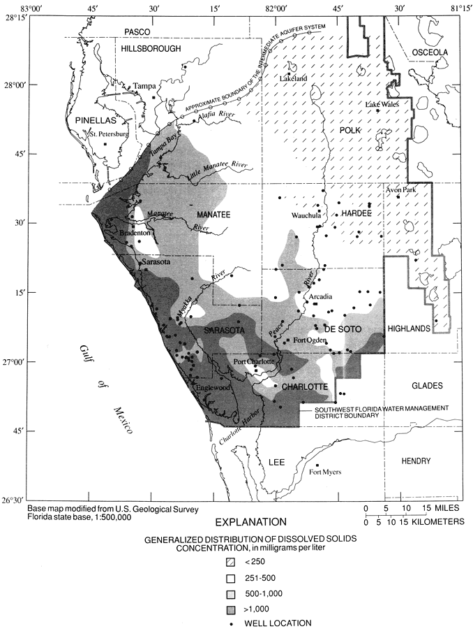 Generalized Distribution of Dissolved Solids Concentration in the Intermediate Aquifer System of West Central Florida
