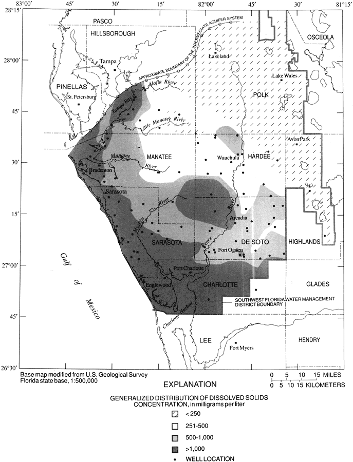 Generalized Distribution of Dissolved Solids Concentration in the Upper Floridan Aquifer System of West Central Florida
