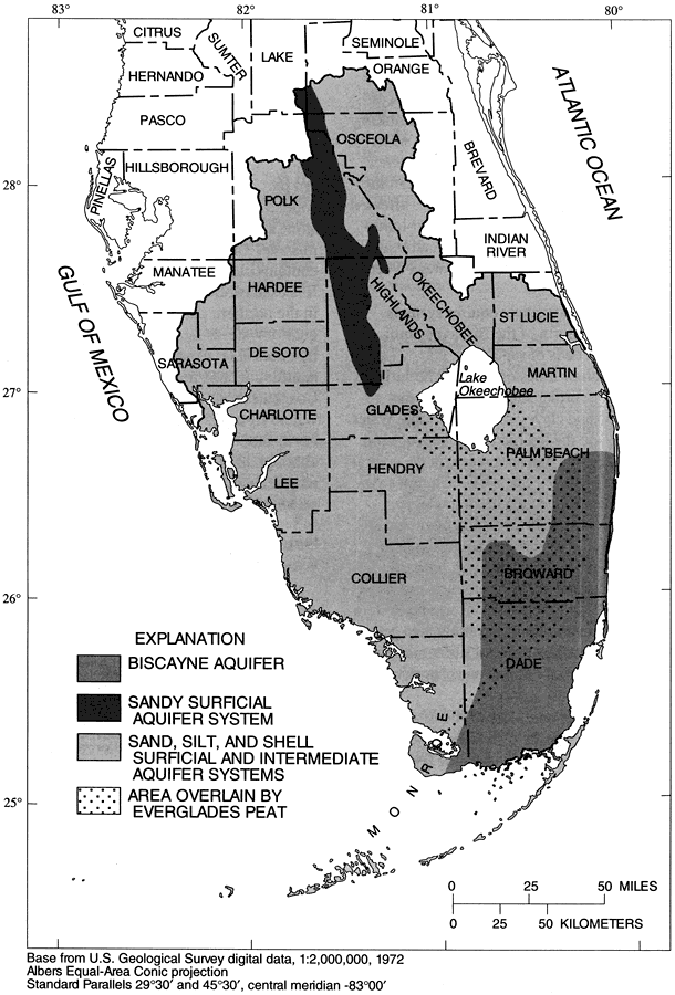 Aquifer Systems and Extent of Peat in Southern Florida