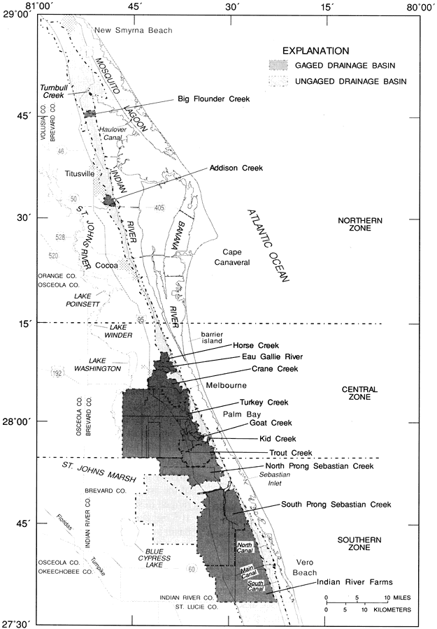 Study Basins within the Indian River Basin