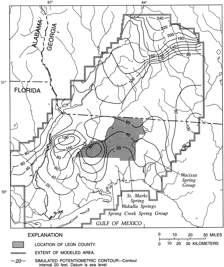Simulated Potentiometric Surface of the Upper Floridan Aquifer in Leon County