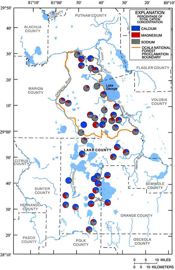 Concentrations of Calcium, Magnesium, and Sodium in Groundwater from the Surficial Aquifer of Ocala National Forest and Lake County