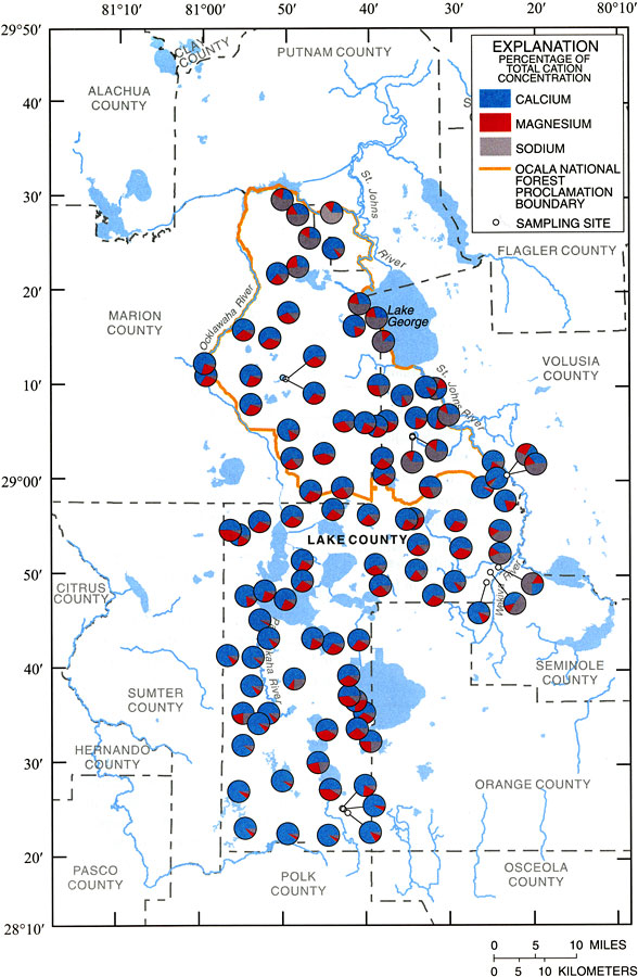 Concentrations of Calcium, Magnesium, and Sodium in Groundwater from the Upper Floridan Aquifer of Ocala National Forest and Lake County