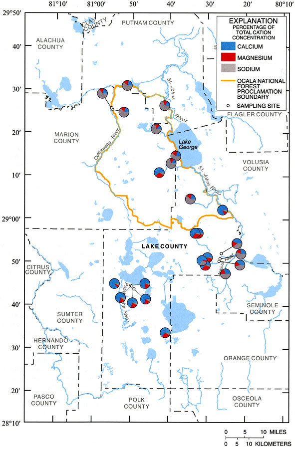 Concentrations of Calcium, Magnesium, and Sodium in Spring Water from the Upper Floridan Aquifer of Ocala National Forest and Lake County