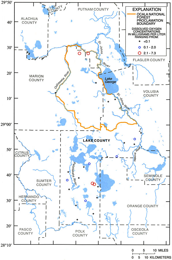 Concentrations of Dissolved Oxygen in Groundwater from the Upper Floridan Aquifer of Ocala National Forest and Lake County