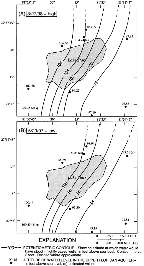 Potentiometric Surface of the Upper Floridan Aquifer in the Lake Starr Basin