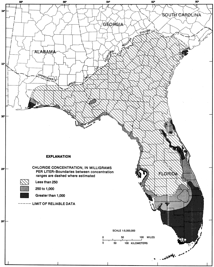 Chloride Concentrations from the Upper 200 ft of the Floridan Aquifer Fig 22