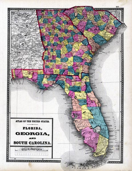 Map Of South Carolina And Georgia Florida, Georgia And South Carolina, 1873