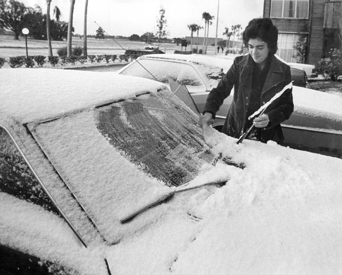 Snow on car in Tampa.