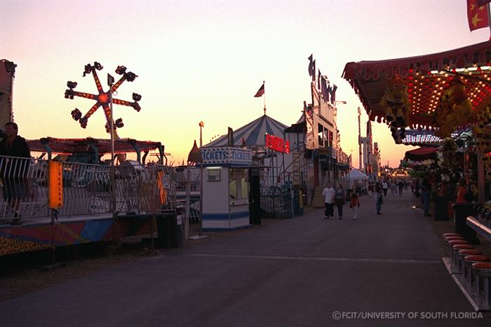 Fairgrounds at dusk