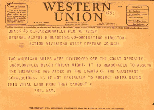 Telegram:  Ships destroyed in Jacksonville
