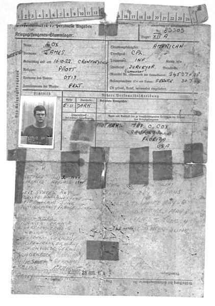 German identification sheet for James Cox of Crawfordville
