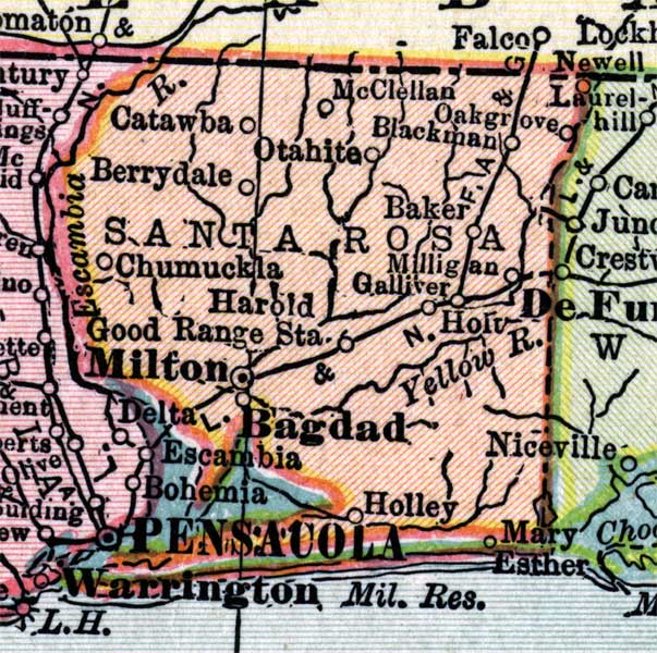 Map of Santa Rosa County, Florida, 1916