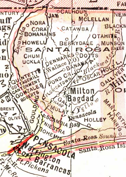 Map of Santa Rosa County, Florida, 1916