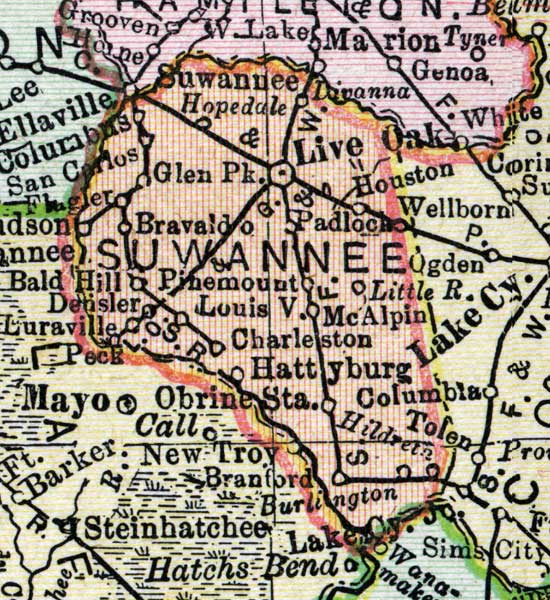 Map of Suwannee County, Florida, 1900
