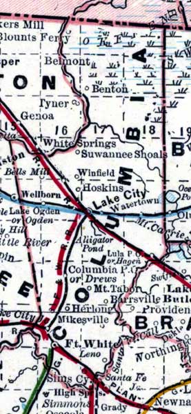 Map of Columbia County, Florida, 1890s