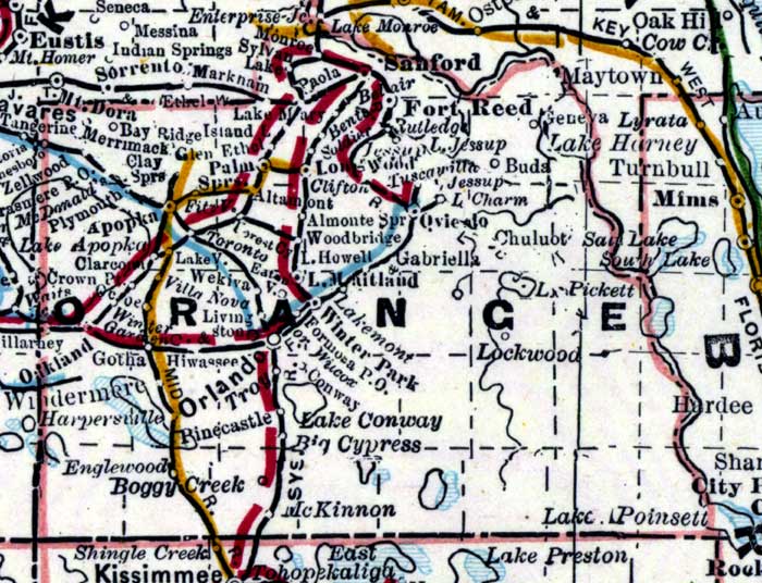 Map of Orange County, Florida, 1890s