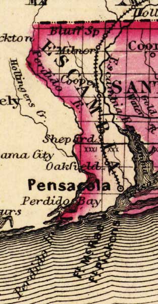 Map of Escambia County, Florida, 1863