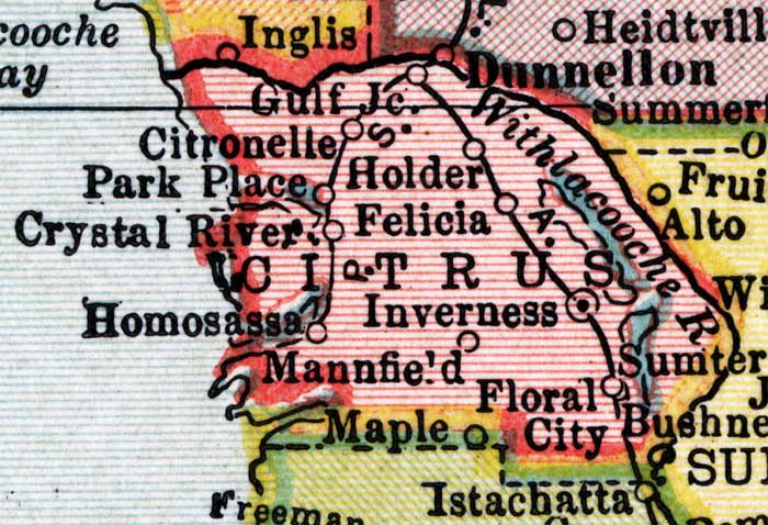 Map of Citrus County, Florida, 1910